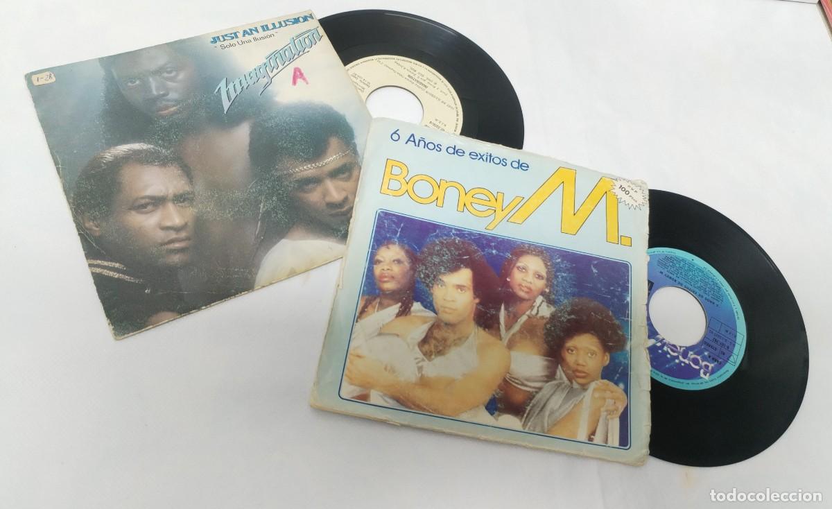 Discos de vinilo: LOTE DE 2 SINGLES DE MUSICA FUNKY-DISCO .BONEY M - 6 A&Ntilde;OS DE EXITOS + IMAGINATION - JUS AN ILLUSIONU