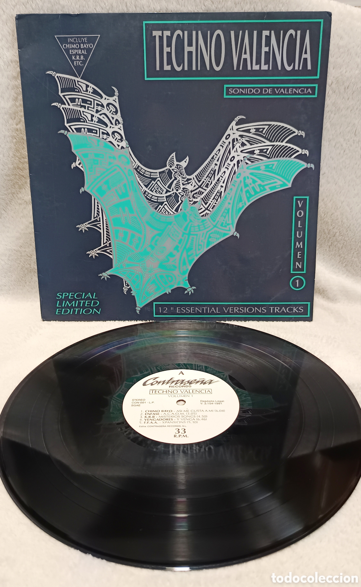 Discos de vinilo: LP Techno Valencia Vol. 1 - Sonido de Valencia (1991) Contrase&ntilde;a Records - Chimo Bayo - Portada NM
