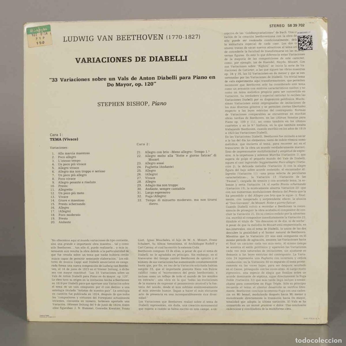 Discos de vinilo: LP. Beethoven - Variaciones Diabelli - Stephen Bishop - Foto 2