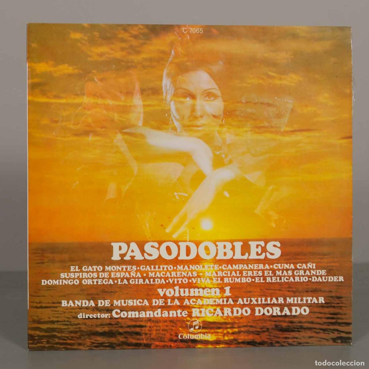 Discos de vinilo: LP. Pasodobles - Banda de M&uacute;sica de la Academia Auxiliar Militar, Comandante Ricardo Dorado