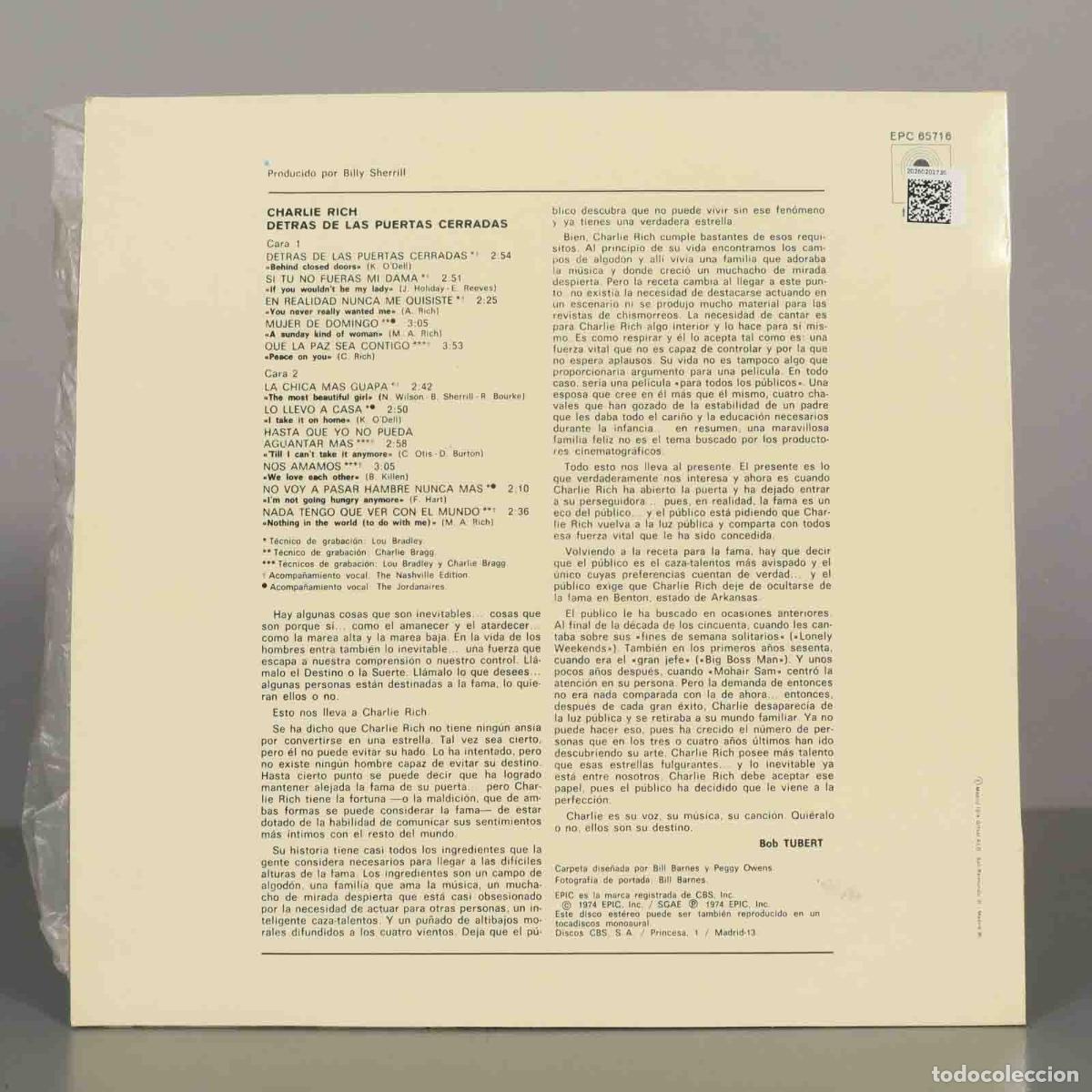 Discos de vinilo: LP. Behind Closed Doors - Charlie Rich - Foto 2
