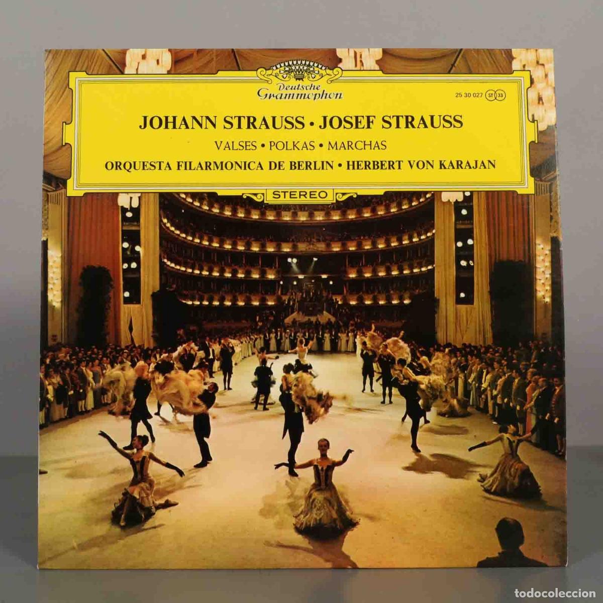 Discos de vinilo: LP. Valses &bull; Polkas &bull; Marchas - Johann Strauss, Josef Strauss, karajan