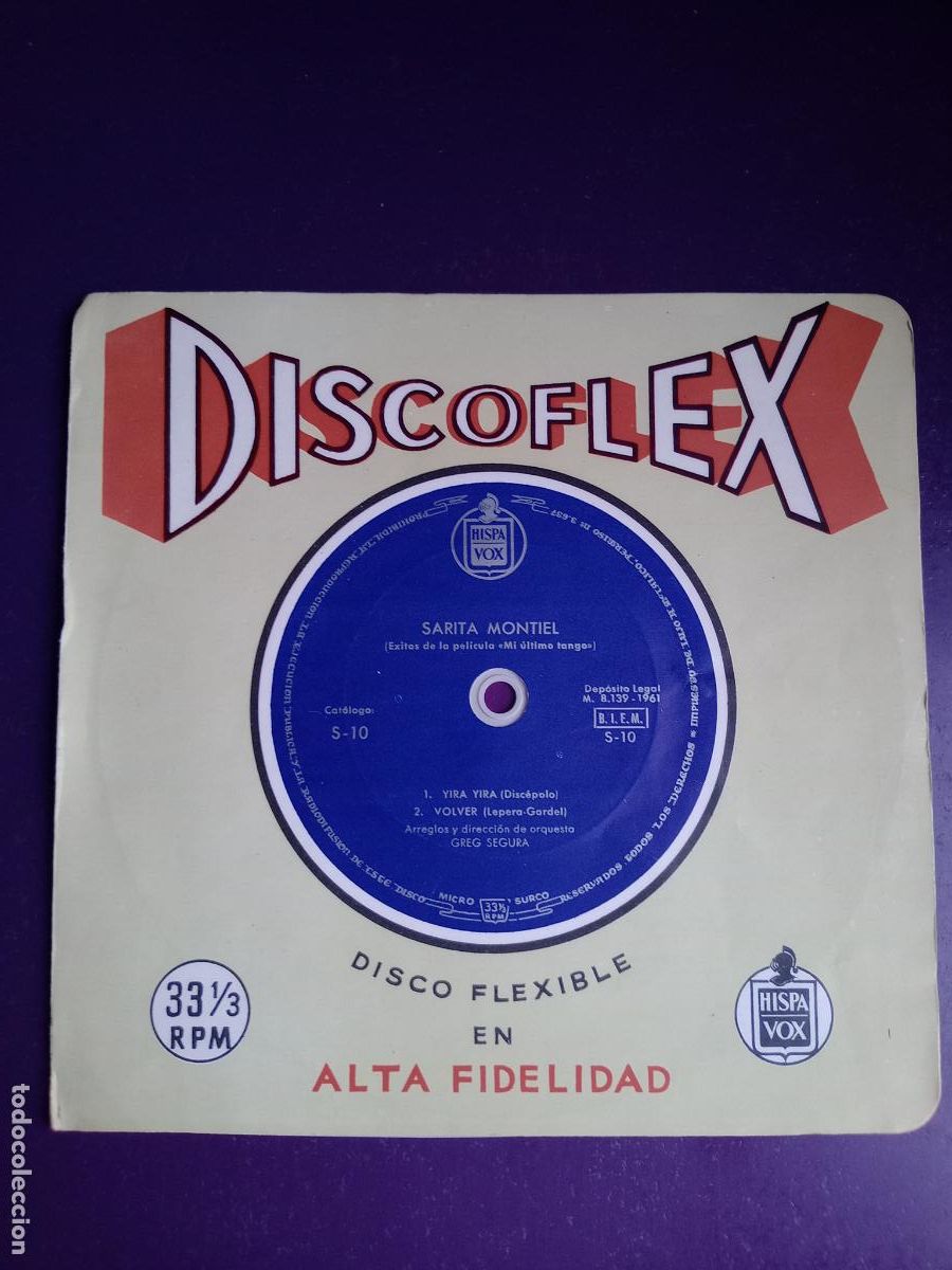 Discos de vinilo: Sarita Sara Montiel &lrm;&ndash; BSO MI ULTIMO TANGO - Sg FLEXI HISPAVOX 1961 - YIRA YIRA +1 - POCO USO