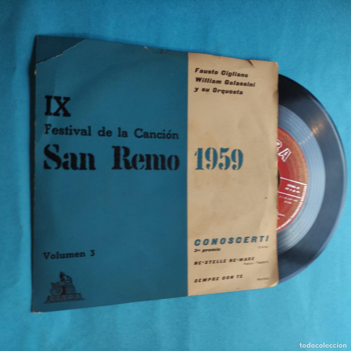 Discos de vinilo: Claudio Villa, Gino Latilla, William Galassini ** IX Festival De San Remo 1959 ** EP ** juani