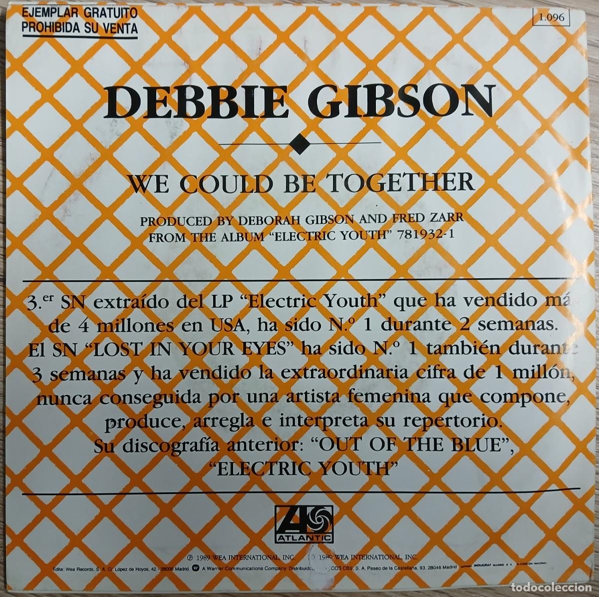 Discos de vinilo: DISCO VINILO SINGLE DEBBIE GIBSON (WE COULD BE TOGETHER) - Foto 2