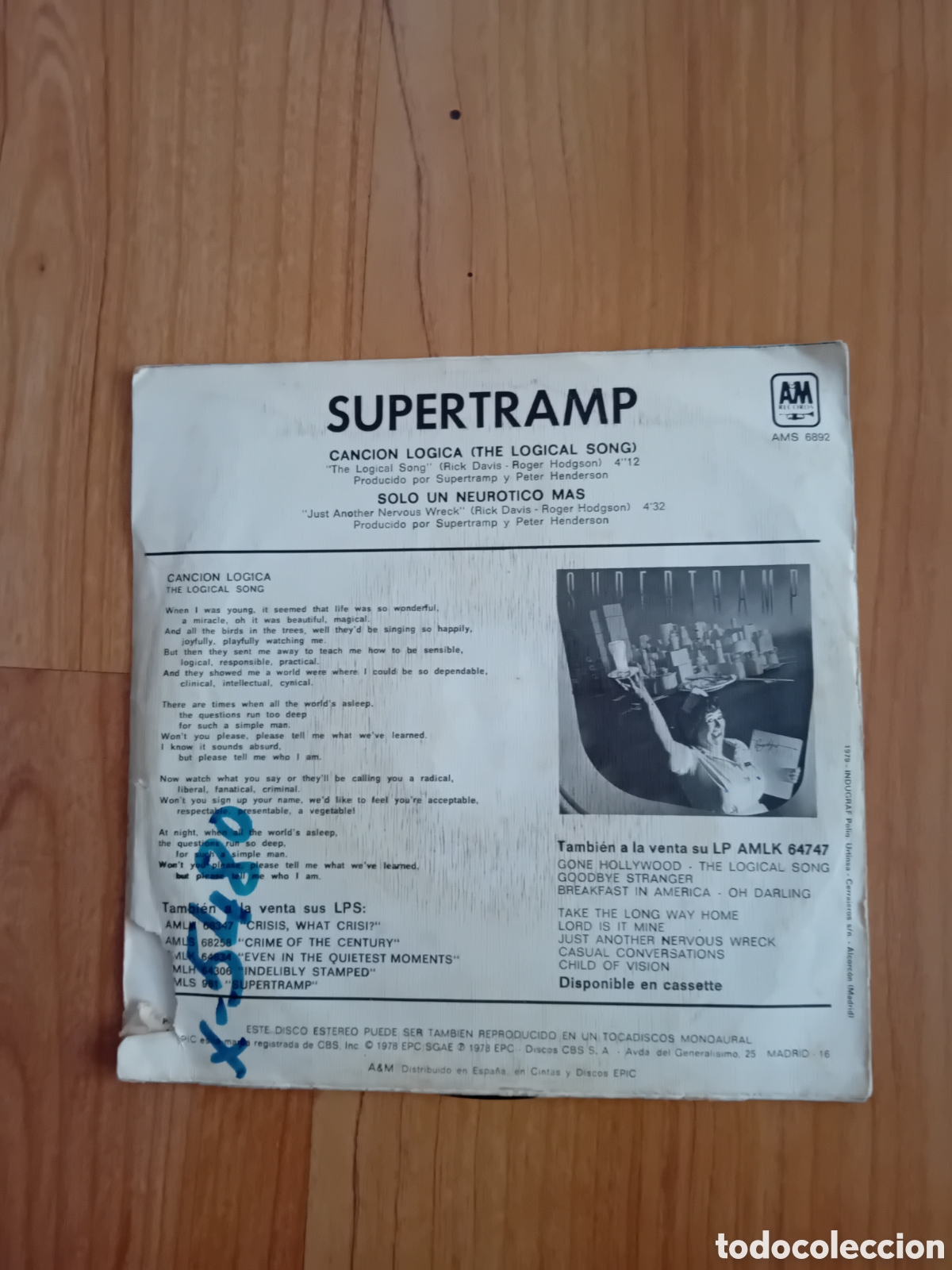 Discos de vinilo: SUPERTRAMP. LOGICAL SONG. CANCI&Oacute;N L&Oacute;GICA - Foto 2
