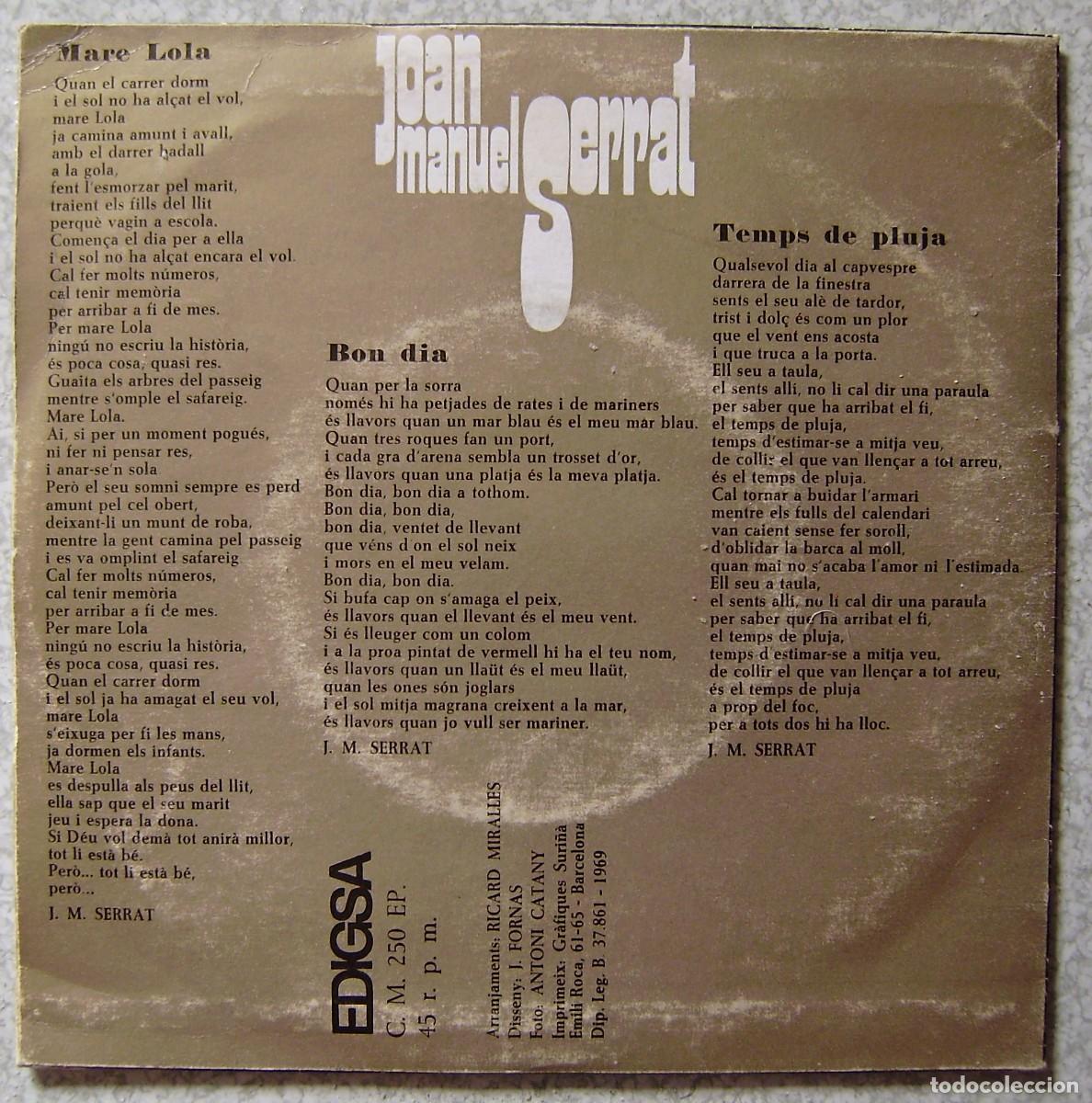 Discos de vinilo: JOAN MANUEL SERRAT.MARE LOLA + 2...EX+ - Foto 3