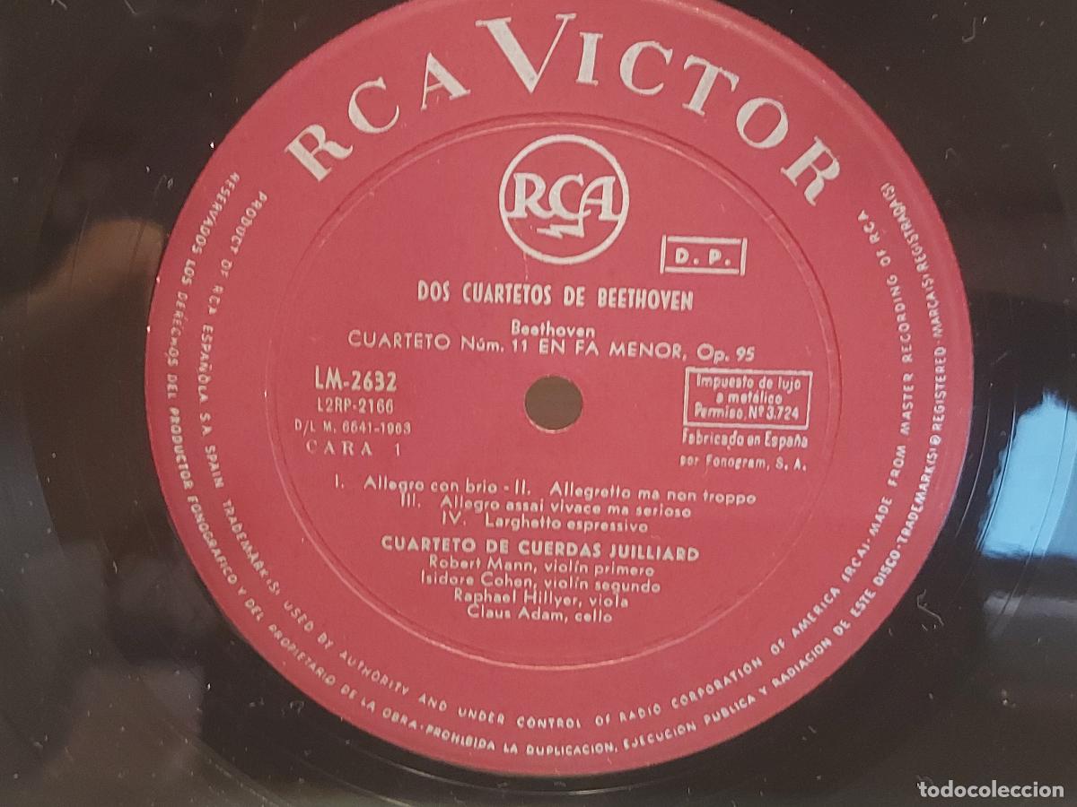 Discos de vinilo: JUILLIARD STRING QUARTET / DOS CUARTETOS DE BEETHOVEN / LP-RCA VICTOR-1963 / MBC. *** - Foto 5