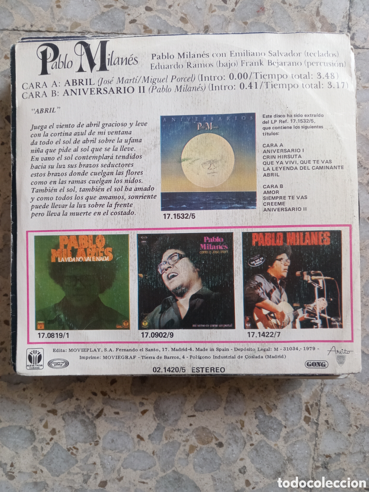 Discos de vinilo: SGL PABLO MILANES ABRIL 1979 - Foto 2
