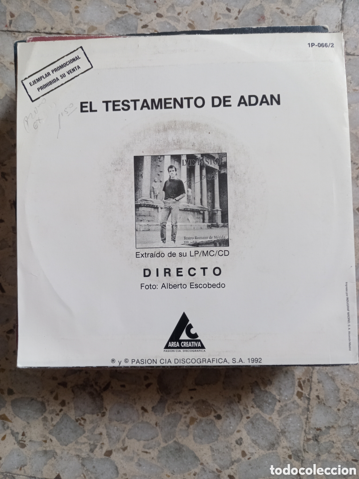 Discos de vinilo: SGL LUIS PASTOR EL TESTAMENTO DE ADAN 1992 PROMO - Foto 2