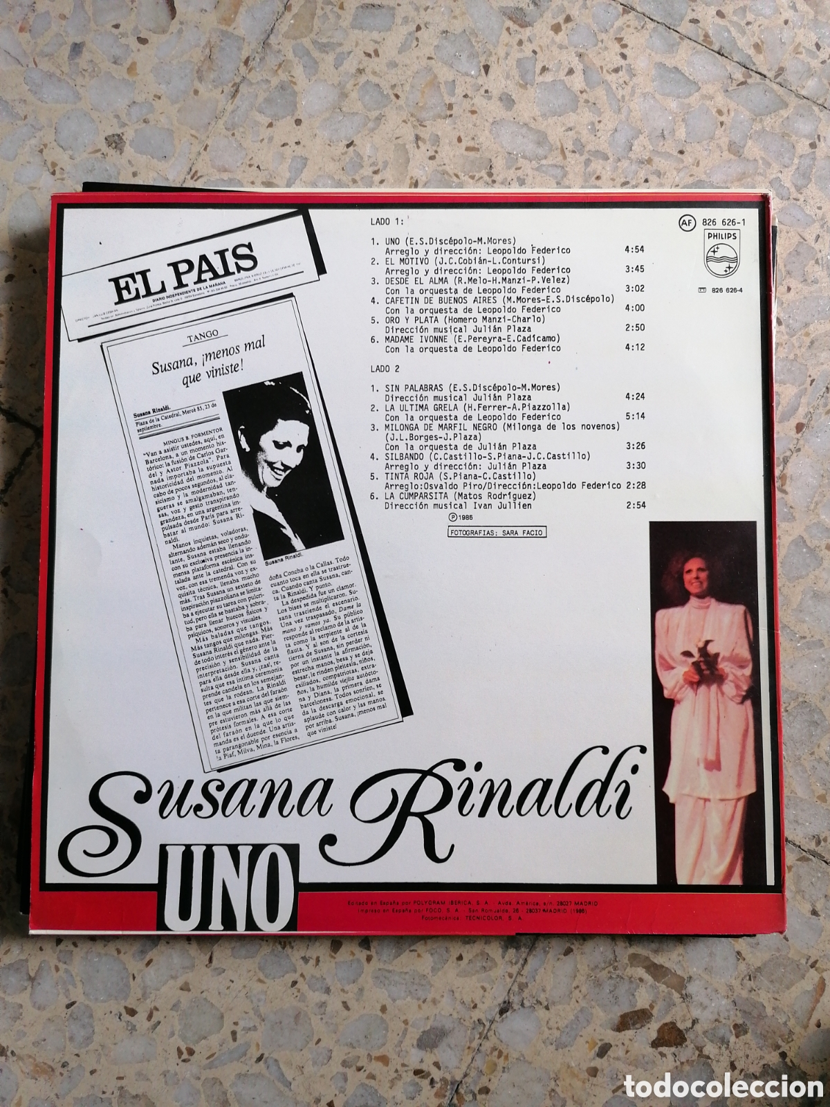 Discos de vinilo: LP SUSANA RINALDI UNO 1985 - Foto 2