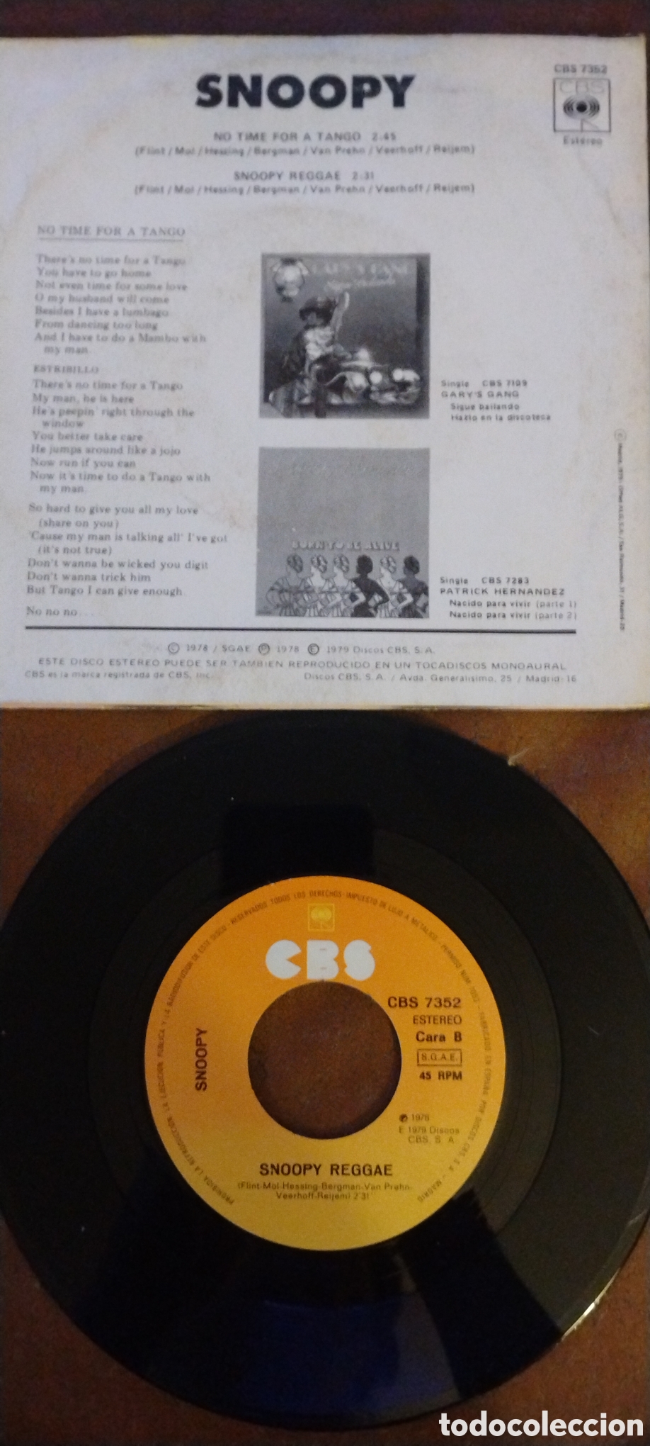 Discos de vinilo: SNOOPY-NO TIME FOR A TANGO-SINGLE-CBS/SPAIN-KSA - Foto 3