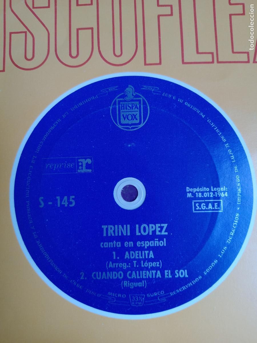 Discos de vinilo: TRINI LOPEZ - ADELITA / CUANDO CALIENTA EL SOL - Sg FLEXI HISPAVOX 1964 - ROCK