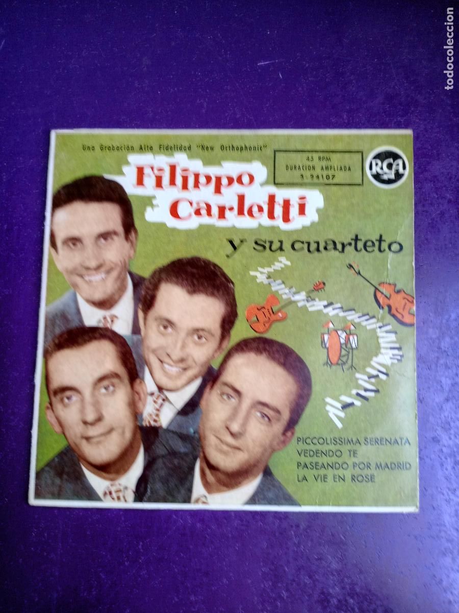 Discos de vinilo: Filippo Carletti Y Su Cuarteto &ndash; Piccolissima Serenata +3 EP RCA 1958 - ITALIA POP