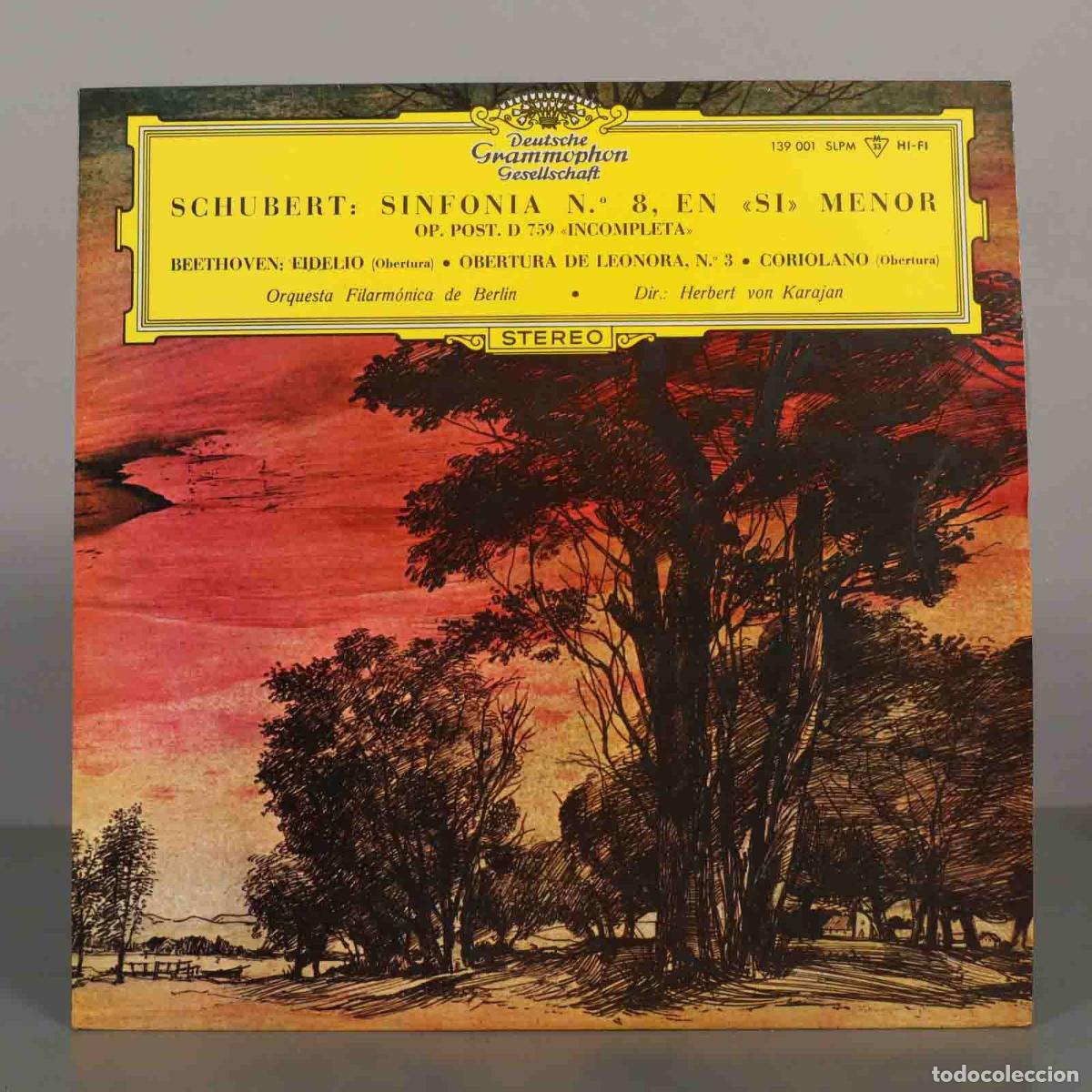 Discos de vinilo: LP. Schubert: Sinfon&iacute;a Incompleta / Beethoven: Fidelio, Leonora n&ordm; 3, Coriolano - KARAJAN