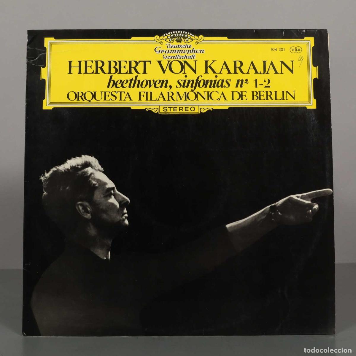 Discos de vinil: LP. Beethoven, Sinfon&iacute;as n.&ordm; 1 y 2 - Berliner Philharmoniker, Herbert von Karajan - Deutsche Grammo