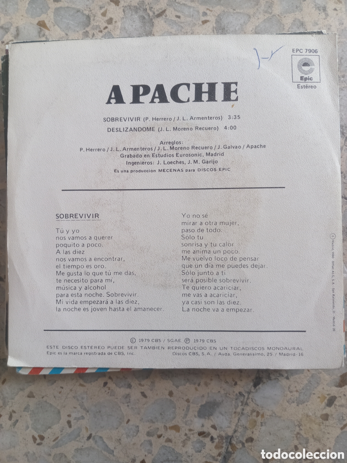Discos de vinilo: SGL APACHE SOBREVIVIR 1979 - Foto 2
