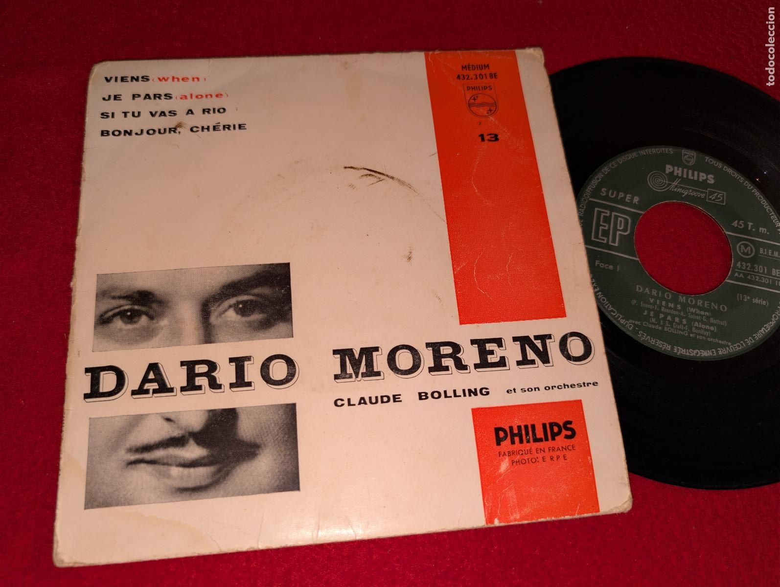 Discos de vinilo: DARIO MORENO & CLAUDE BOLLING Viens/Je pars/Bonjour cherie +1 EP 7'' 1958 Philips FRANCE FRANCIA