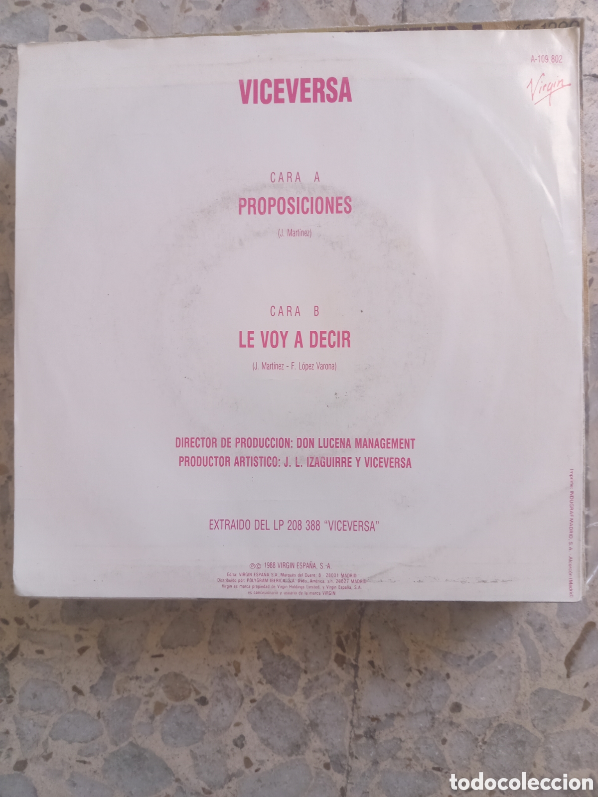 Discos de vinilo: SGL VICEVERSA PROPOSICIONES 1988 PROMO - Foto 2