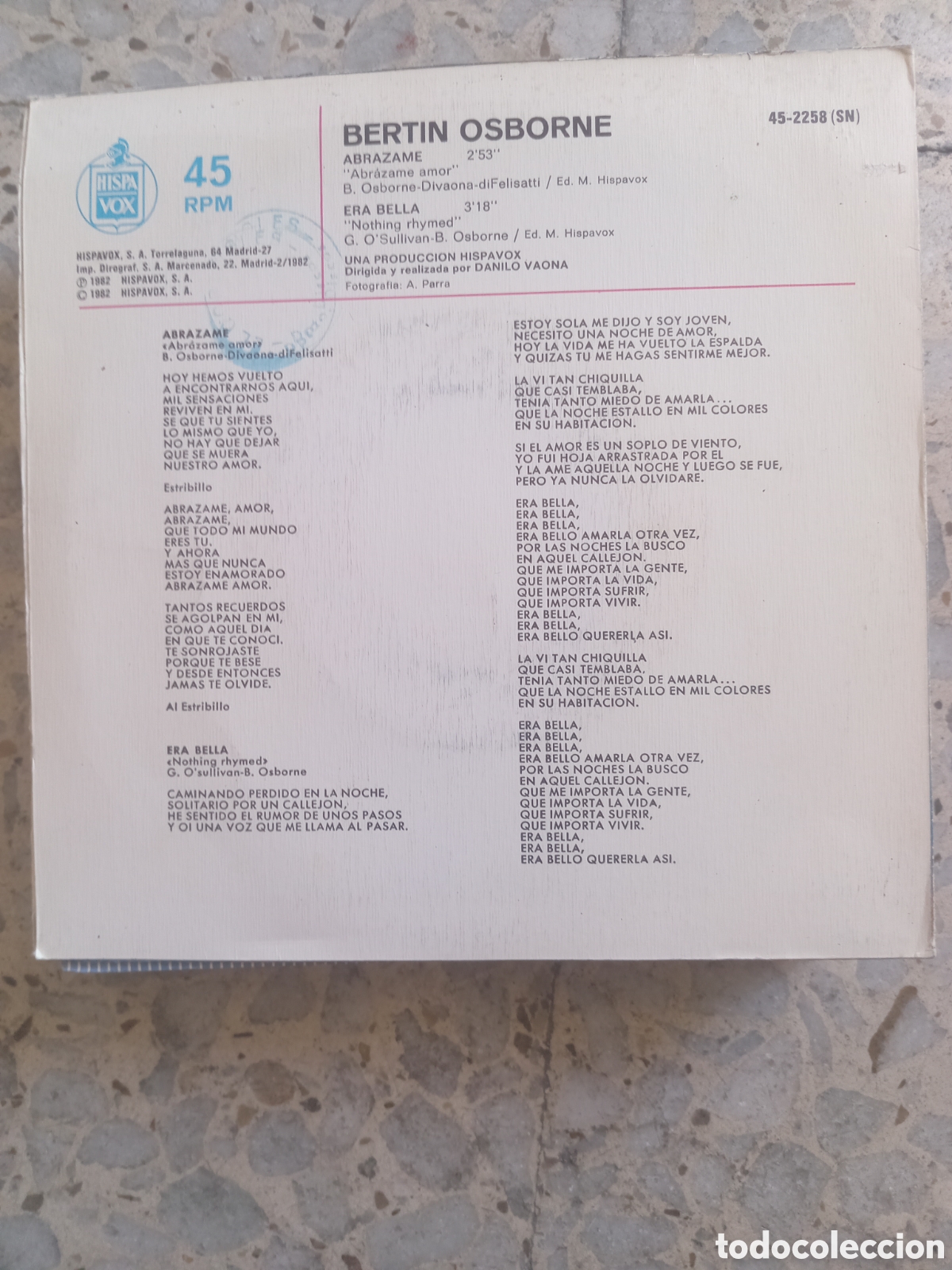 Discos de vinilo: SGL BERTIN OSBORNE ABRAZAME 1982 - Foto 2