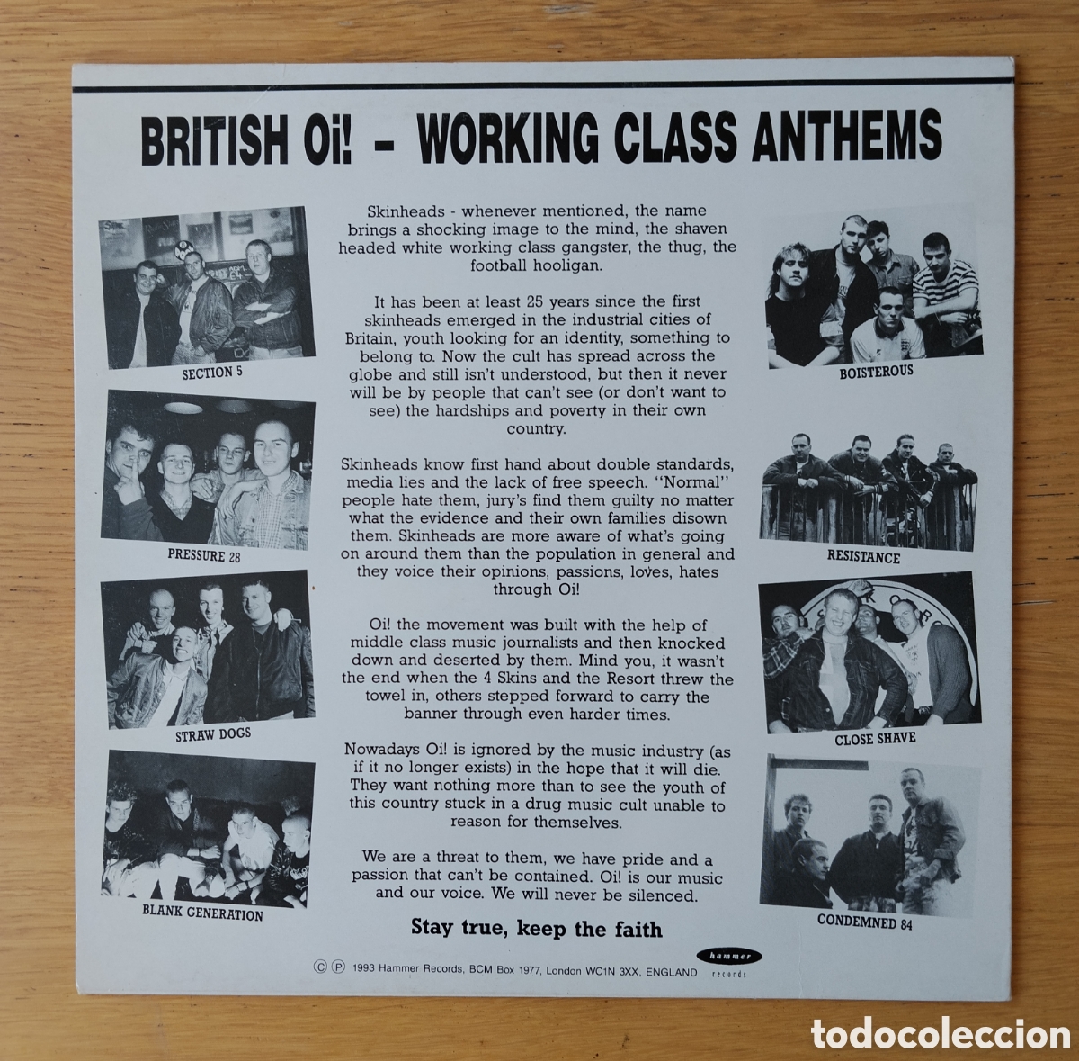 Discos de vinilo: V/A: &rdquo;BRITISH OI! - WORKING CLASS ANTHEMS&rdquo; - LP VINILO 1993 - OI ! - PUNK - Foto 2