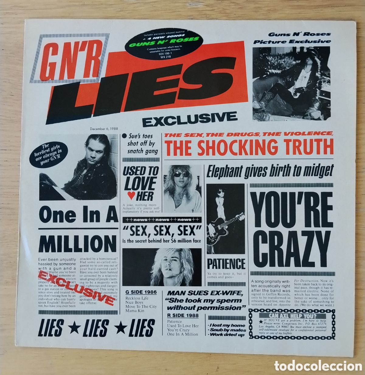 Discos de vinilo: GUNS'N'ROSES: &rdquo;G'N'R LIES&rdquo; - LP VINILO 1988 - HARD ROCK
