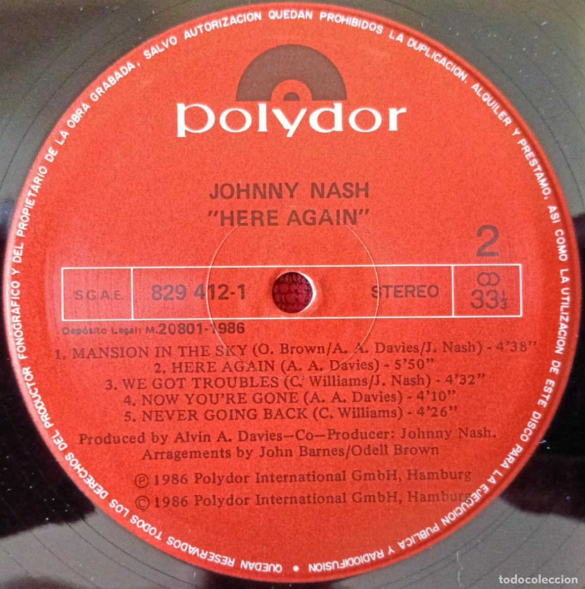 Discos de vinilo: JOHNNY NASH ** Here Again ** VINILO LP 1986 - Foto 4