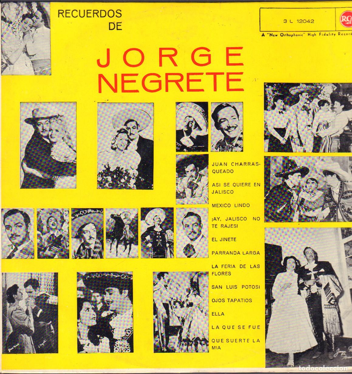 Discos de vinilo: JORGE NEGRETE - RECUERDOS DE.../ EL JINETE, SAN LUIS POTOSI, MEXICO LINDO.../ LP RCA 1979 RF-26057