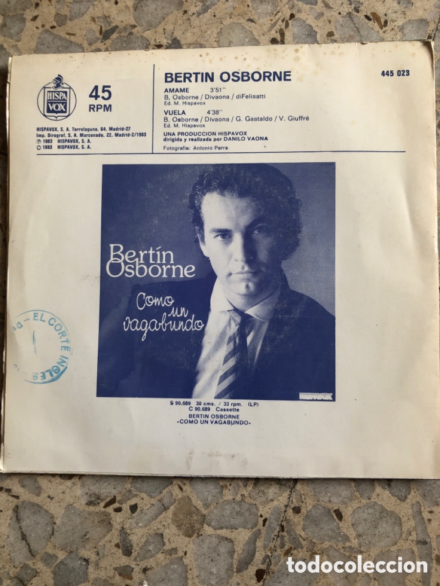Discos de vinilo: SGL BERTIN OSBORNE AMAME 1983 - Foto 2