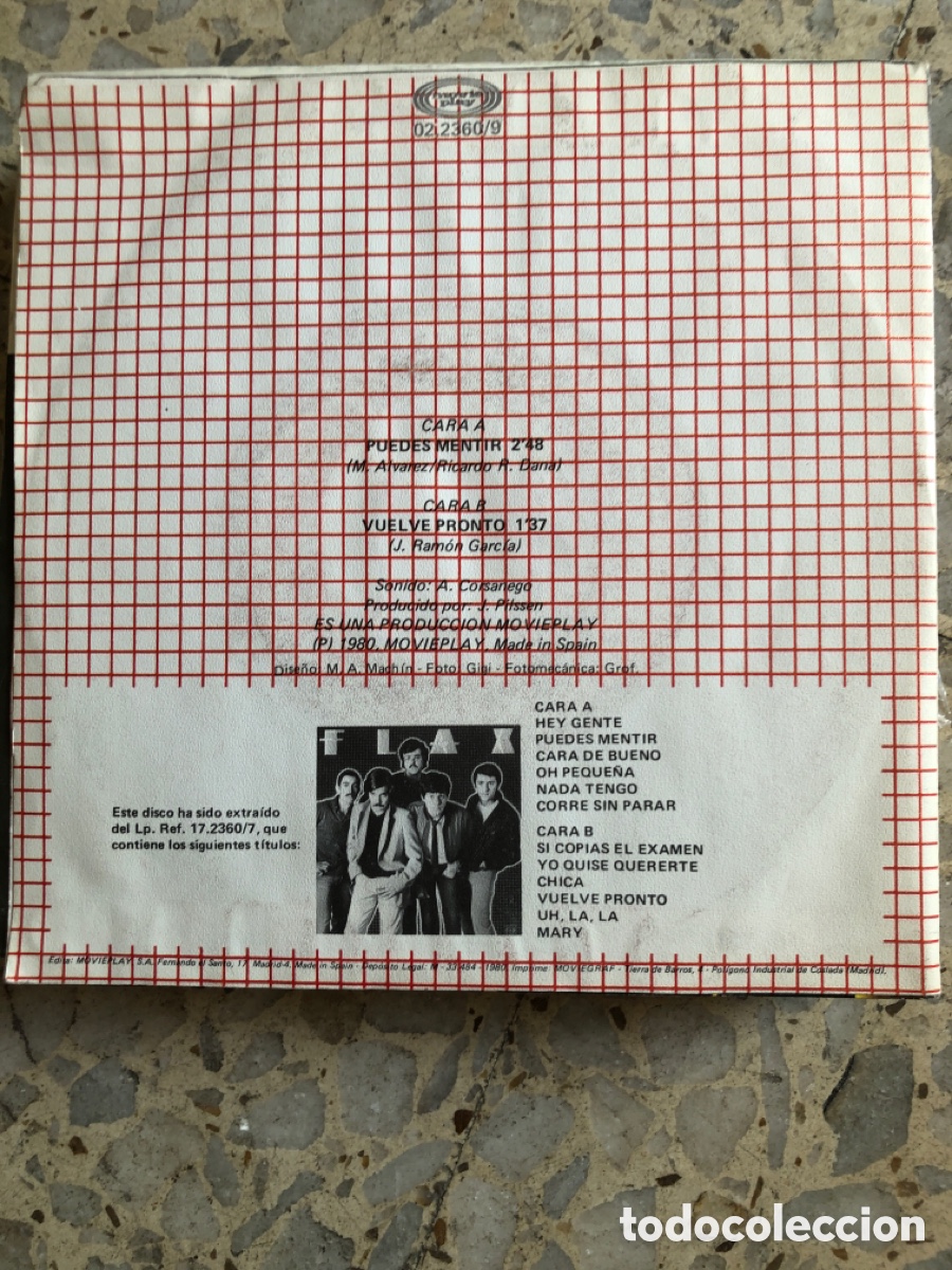 Discos de vinilo: SGL FLAX PUEDES MENTIR 1980 PROMO - Foto 2