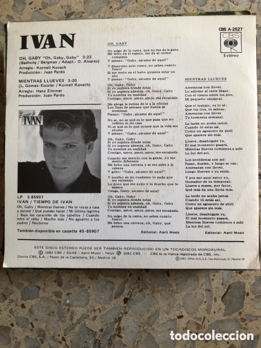Discos de vinilo: SGL IVAN OH GABY 1982 PROMO - Foto 2