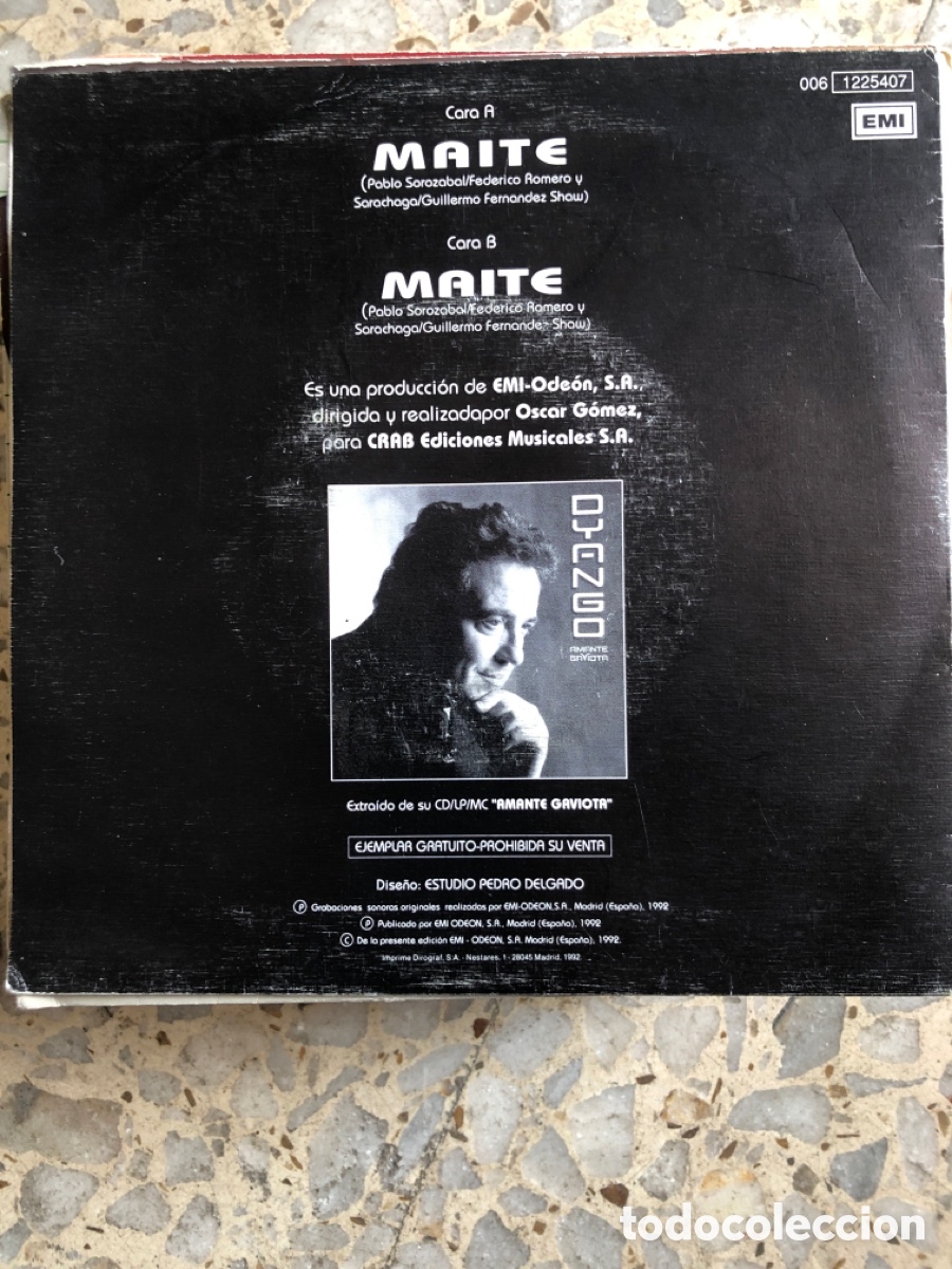 Discos de vinilo: SGL DYANGO MAITE 1992 PROMO - Foto 2