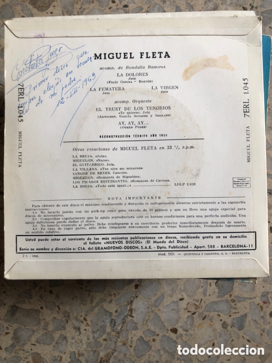 Discos de vinilo: EP MIGUEL FLETA LA DOLORES - Foto 2