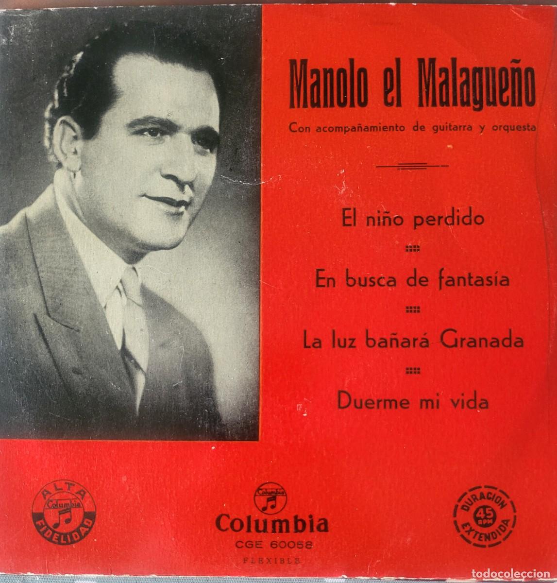 Discos de vinilo: Manolo el Malague&ntilde;o Ep sello Columbia editado en Espa&ntilde;a a&ntilde;o 1958...