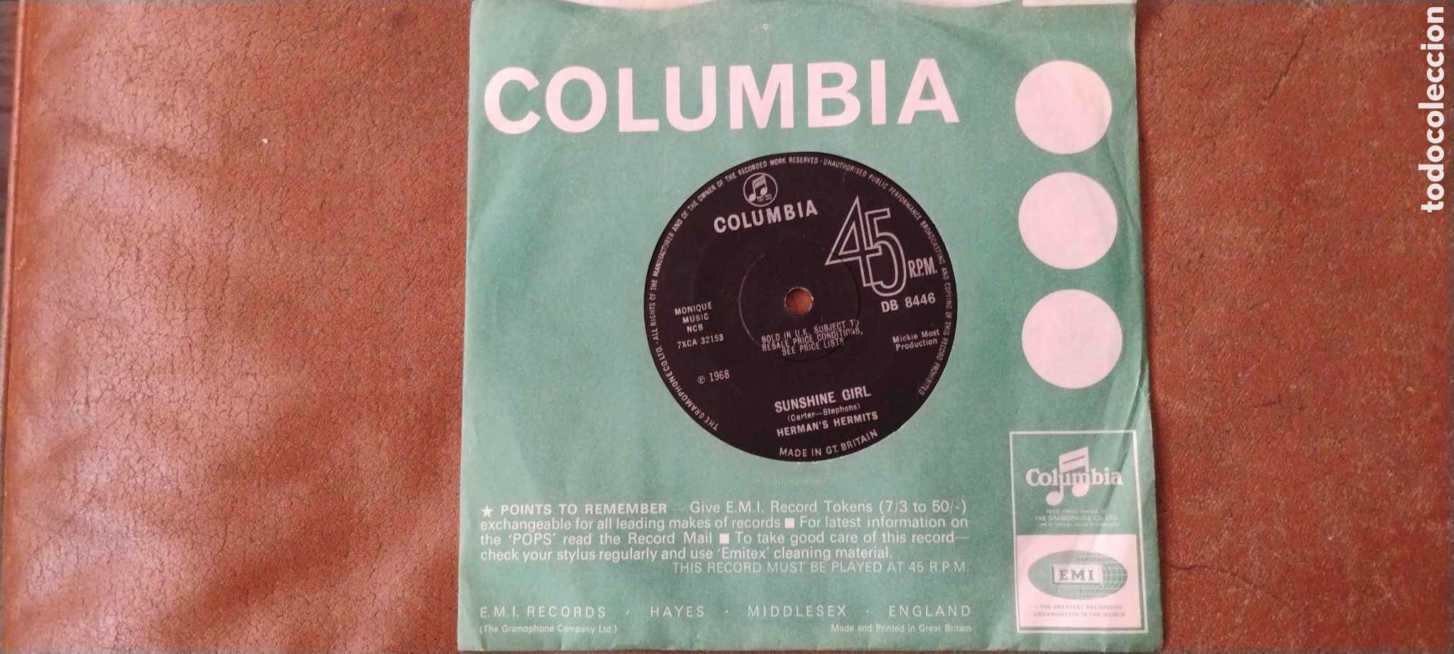 Discos de vinilo: HERMAN'S HERMITS-SUNSHINE GIRL-SINGLE-COLUMBIA/UK-KSA.IB