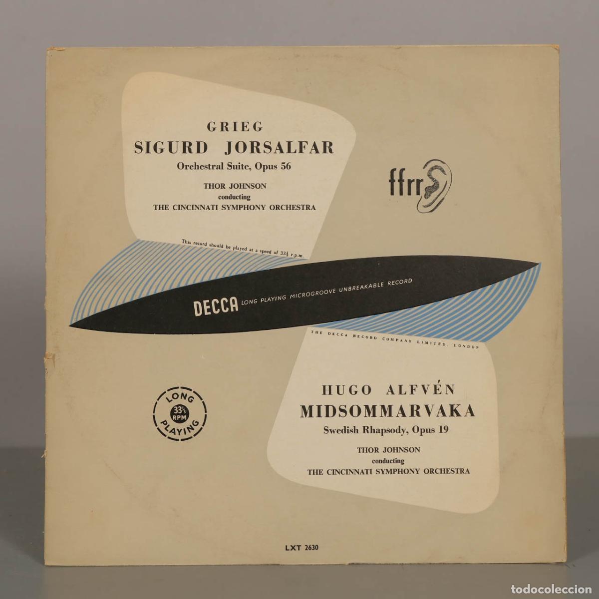 Discos de vinilo: LP. Sigurd Jorsalfar, Midsommarvaka - Grieg, Alfv&eacute;n, Cincinnati Symphony Orchestra, Johnson