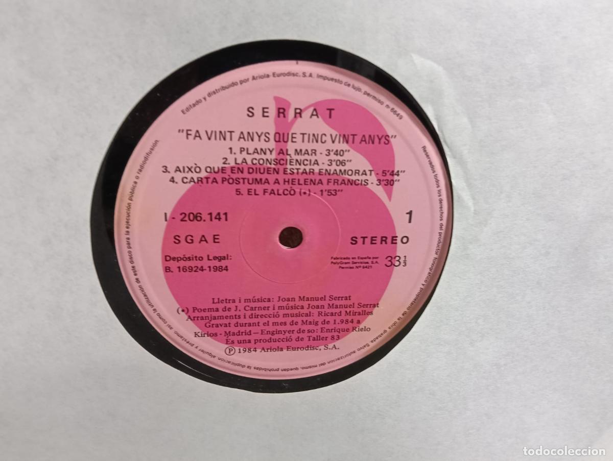Discos de vinilo: JOAN MANUEL SERRAT Fa Vint Anys.. Lp sin portada Vinilo Excelente estado .Ver titulos y dem&aacute;s inform