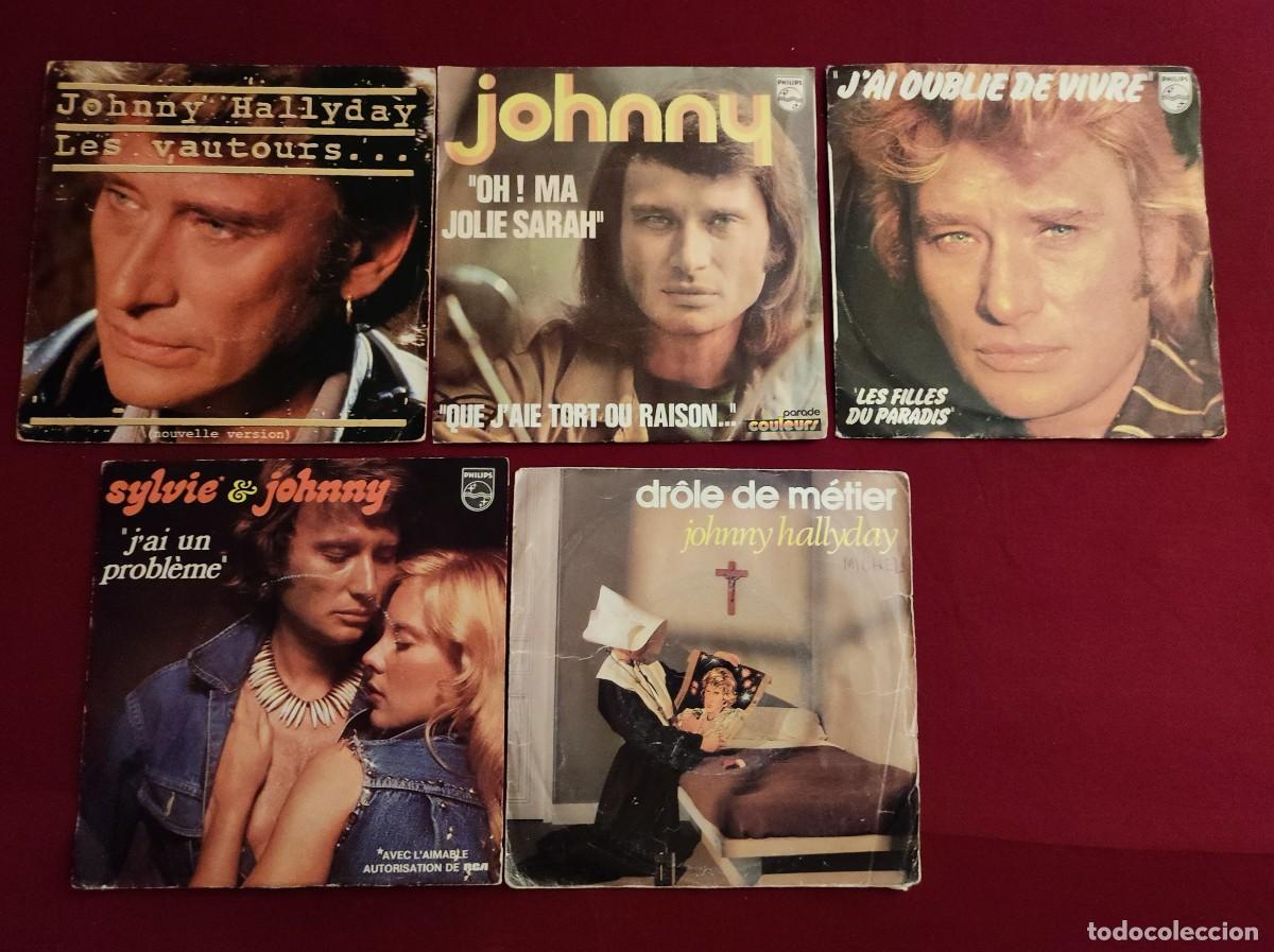 Discos de vinilo: Lote colecci&oacute;n de 5 vinilos (EP/Singles 45 rpm) del legendario cantante franc&eacute;s Johnny Hallyday.