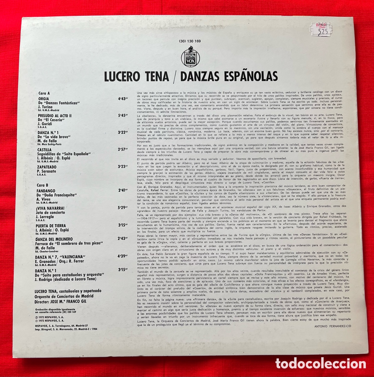 Discos de vinilo: Vinilo LP Lucero Tena - Danzas espa&ntilde;olas - Foto 2