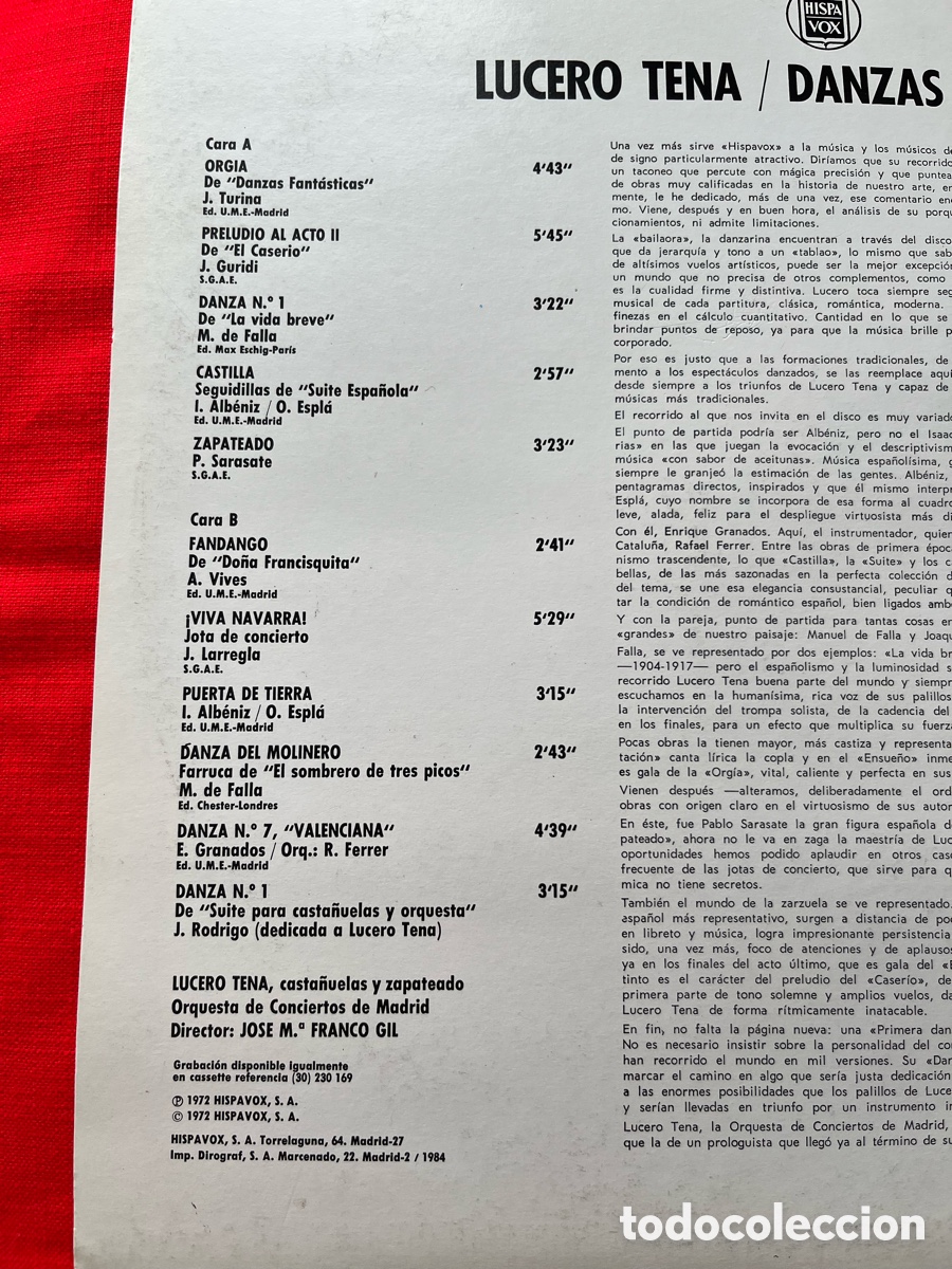 Discos de vinilo: Vinilo LP Lucero Tena - Danzas espa&ntilde;olas - Foto 3