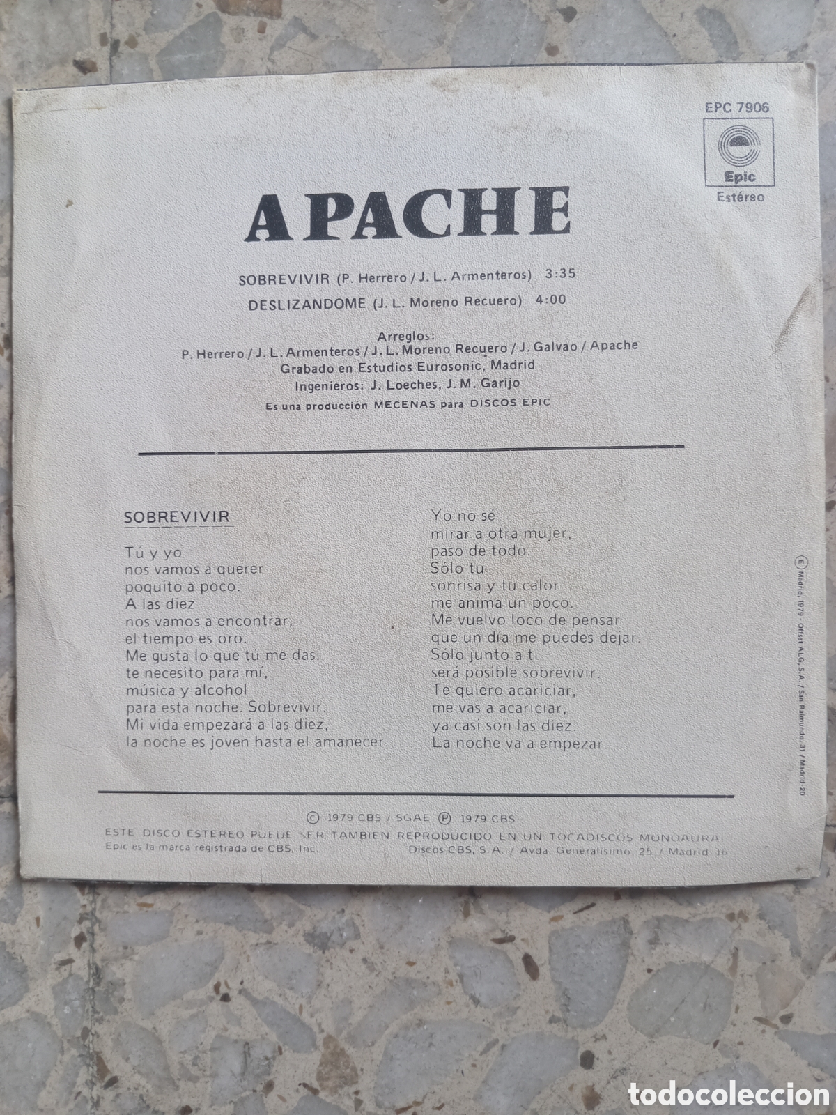 Discos de vinilo: SGL APACHE SOBREVIVIR 1979 - Foto 2