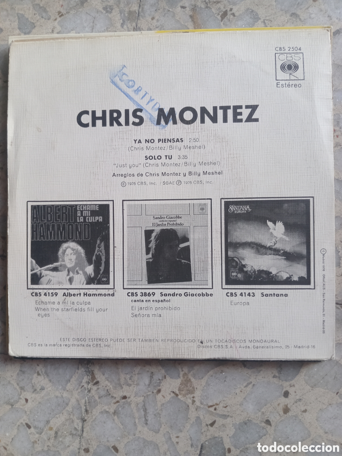 Discos de vinilo: SGL CHRIS MONTEZ YA NO PIENSAS 1976 - Foto 2