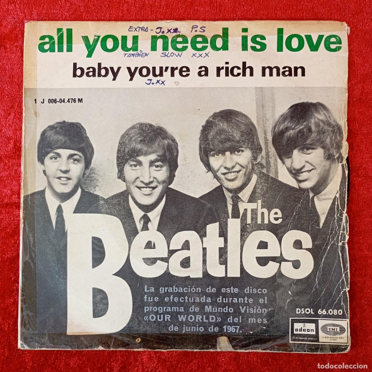 Discos de vinilo: THE BEATLES - ALL YOU NEED IS LOVE - SINGLE VINILO - ODEON, EMI - DSOL 66.080 / 3276