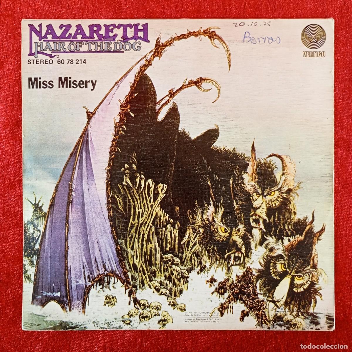 Discos de vinilo: NAZARETH - HAIR OF THE DOG, MISS MISERY - SINGLE VINILO - VERTIGO - STEREO - 60 78 214 / 3309