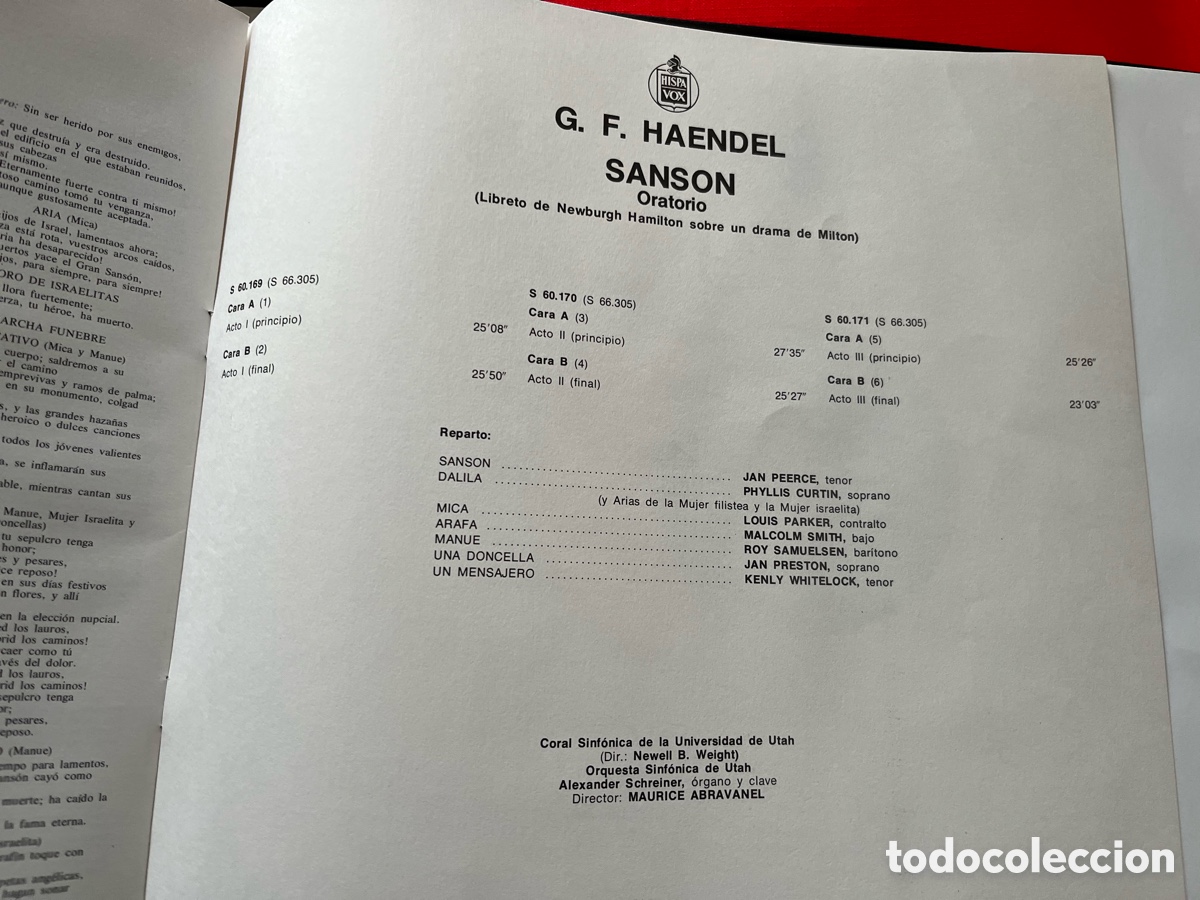 Discos de vinilo: Cofre 3LPs Handel - Sans&oacute;n - Foto 7