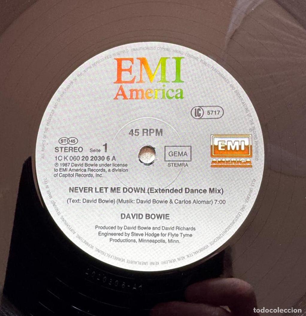 Discos de vinilo: David Bowie Maxi 45t Never let me down EX EX - Foto 2