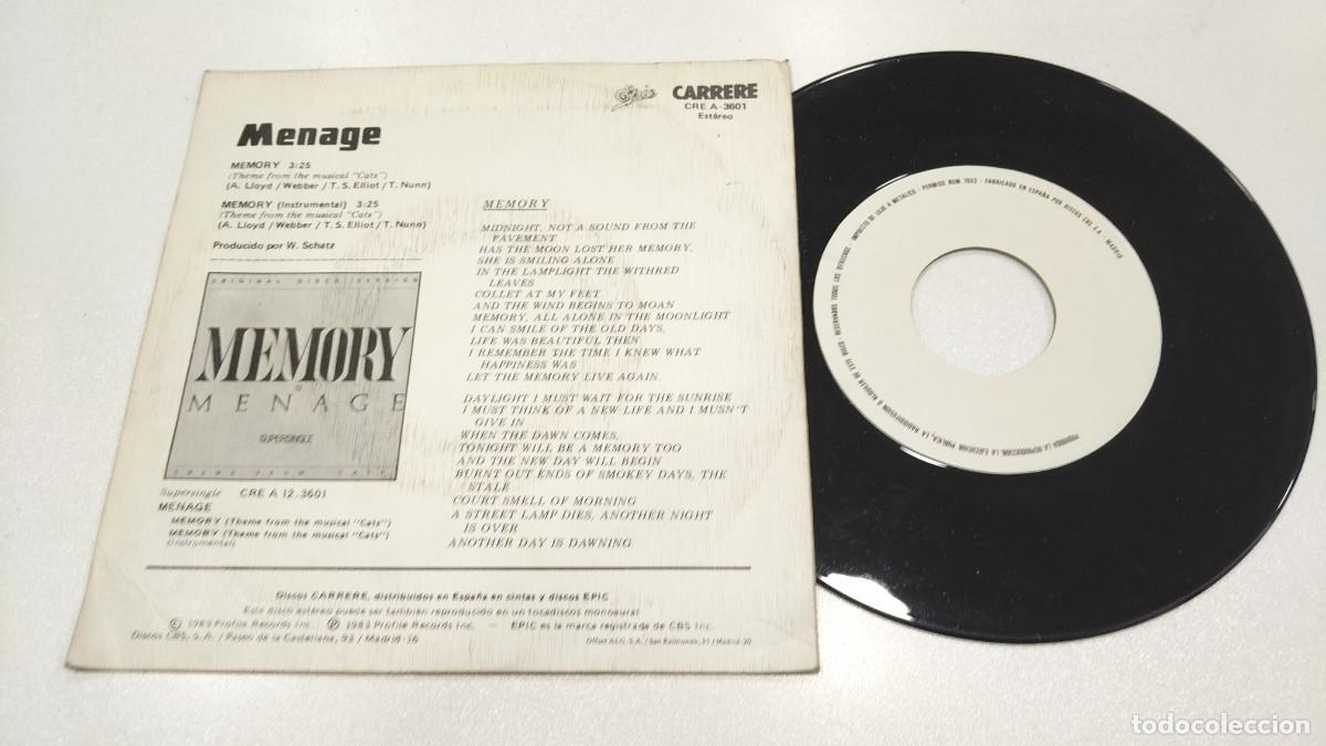 Discos de vinilo: SCO129-MEMORY MENAGE THEME FROM CATS- 7&rdquo; - Foto 2