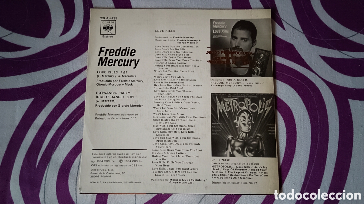 Discos de vinilo: Freddie Mercury &ndash; Love Kills 7&rdquo; Single - Foto 5