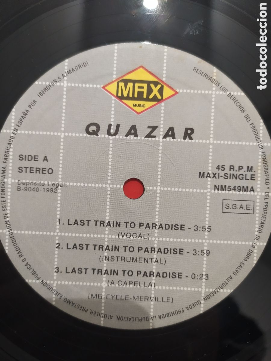 Discos de vinilo: Maxi single Quazar. Last Train To Paradise - Foto 3