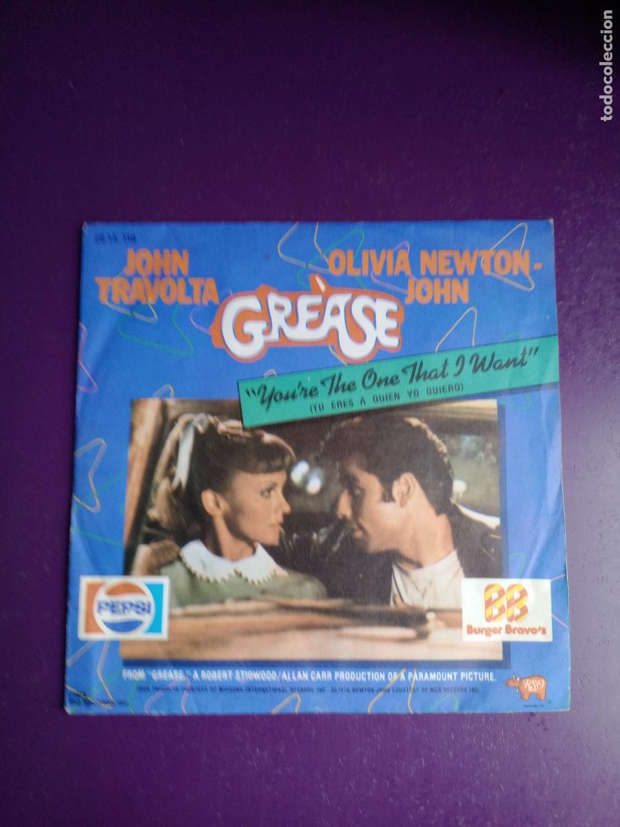 Discos de vinilo: TRAVOLTA + OLIVIA N. JOHN - SG RSO - GREASE - YOU'RE THE ONE THAT I WANT, CINE BSO ROCK - PUBLICIDAD